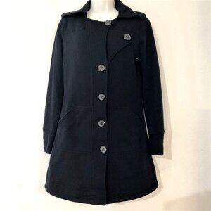 FOREVER 21 BLACK LONG PEA COAT VINTAGE EUC (Flaws)